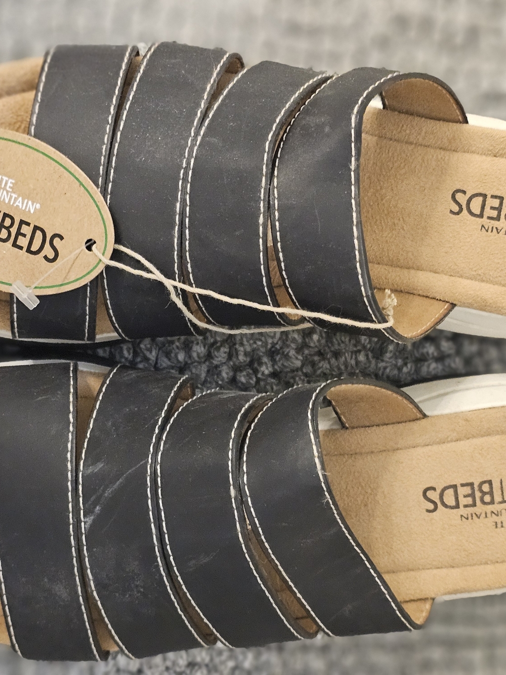 FootBeds Black Multi-Strap Women’s Slide Sandals with Contrast Stitching